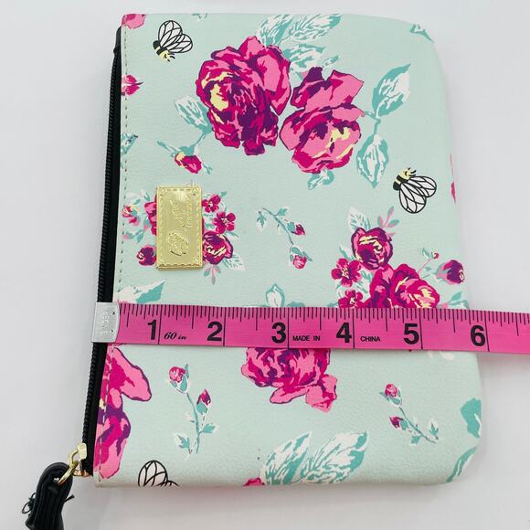 Betsey Johnson Aqua Pink Floral Crossbody Wristlet Strap Small Shoulder Bag - Picture 7 of 7